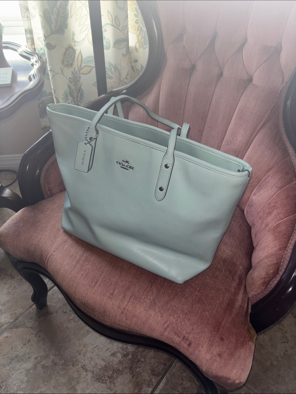Coach sage Green Leather Tote Bag
